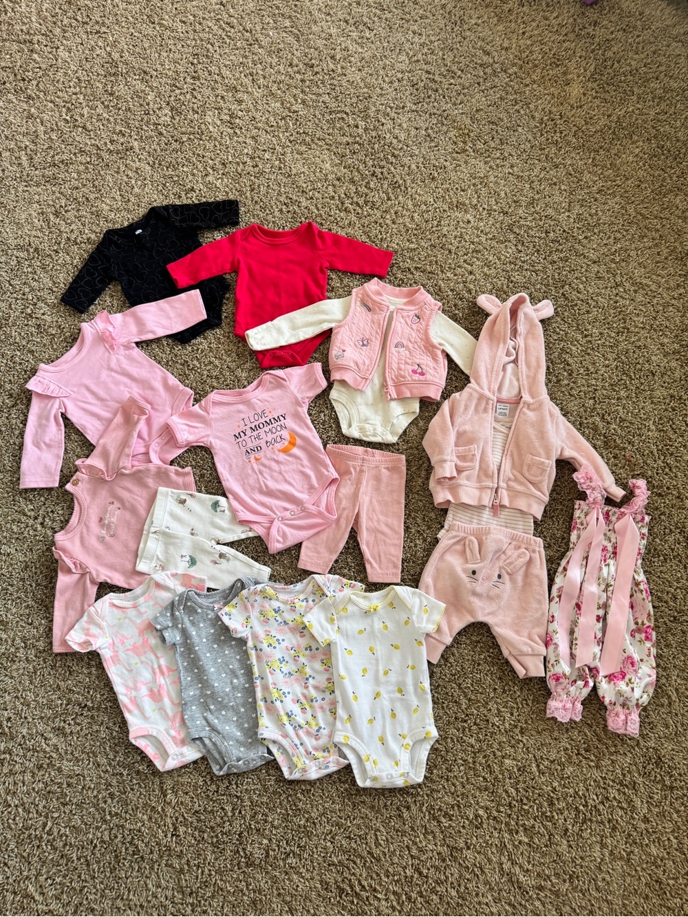 Assorted Pink & Neutral Baby One-Piece Bundle - Soft Long & Short Sleeve Styles - Picture 9 of 11